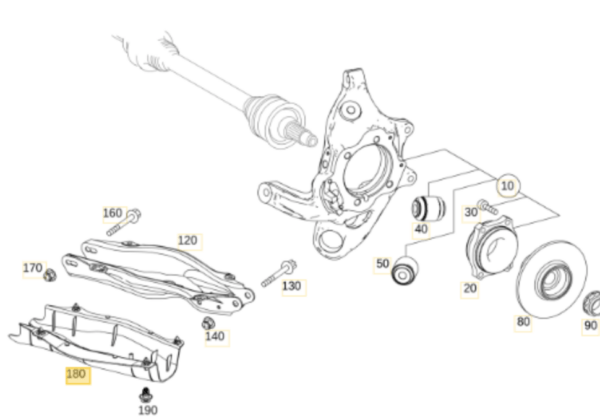 Mercedes Benz W205 C43 Rear Left Lower Control Arm Cover A2053522900