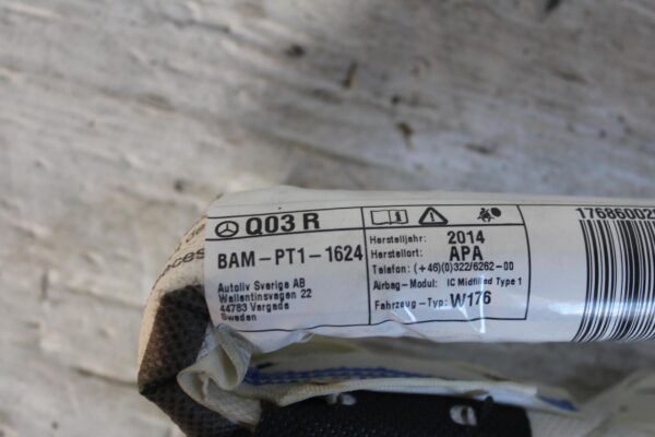 Mercedes Benz W176 A Class Right Roof Curtain Airbag A1768600202, 623640200D